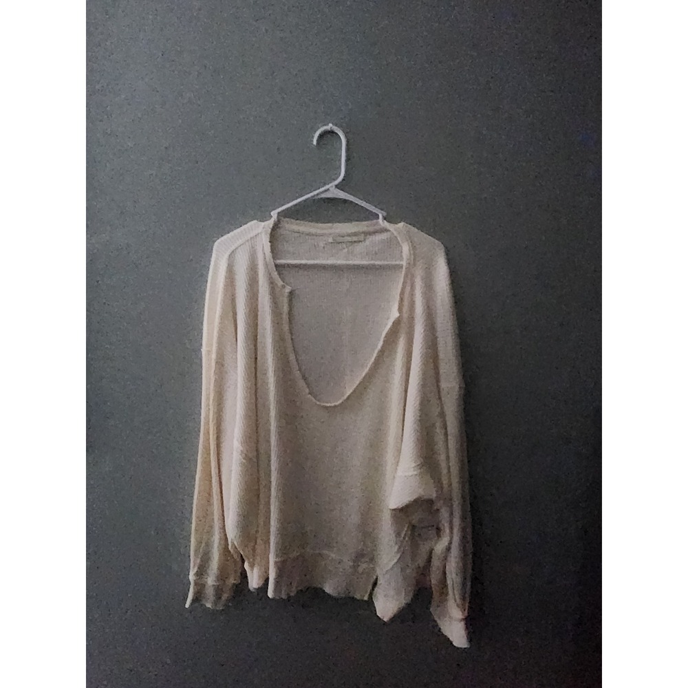 We The Free Free People Cream Thermal Oversized Scoop Neck Top Medium NWT
